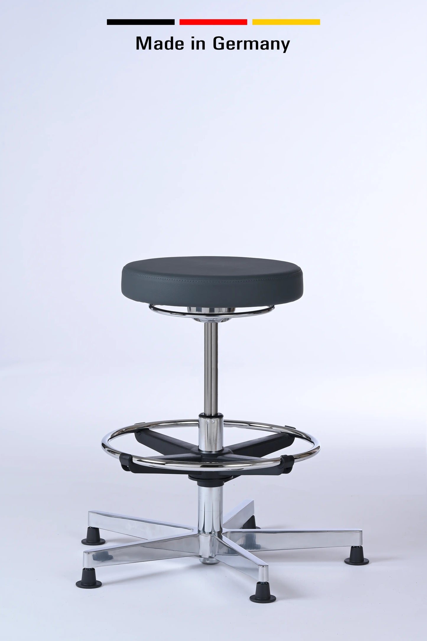 Stehhocker Lantinus – Gestell chrom mit Gleitern – ergonomischer Drehhocker - Made in Germany - Lacontaire