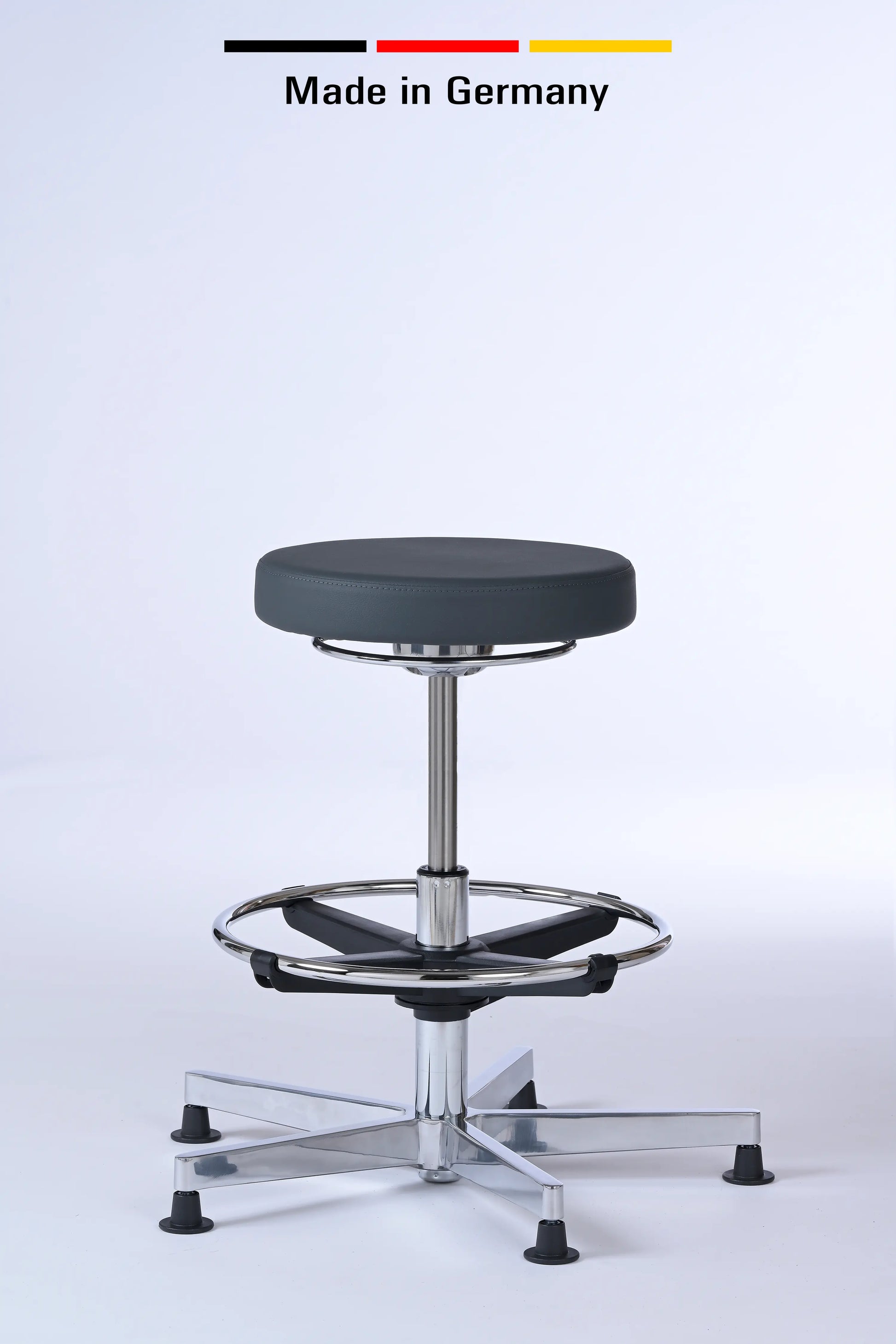 Stehhocker Lantinus – Gestell chrom mit Gleitern – ergonomischer Drehhocker - Made in Germany - Lacontaire