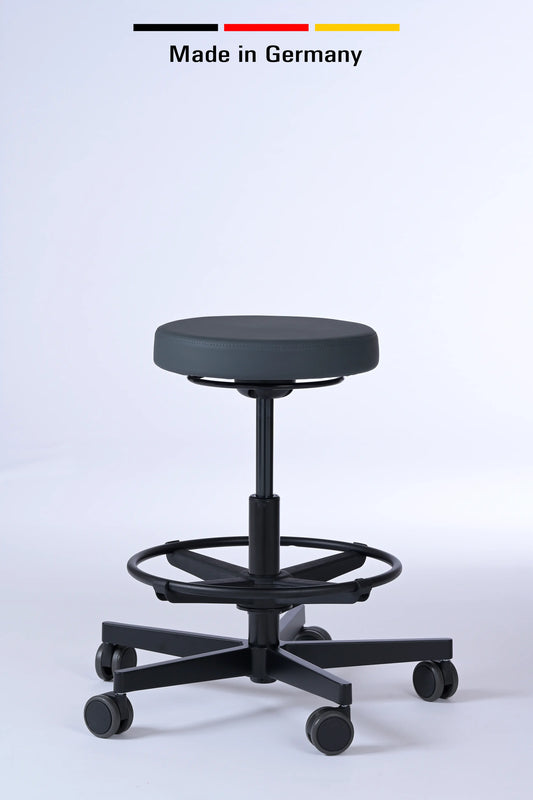Drehhocker Lantinus – Gestell Aluminium mit Rollen – ergonomischer Praxishocker - Made in Germany - Lacontaire