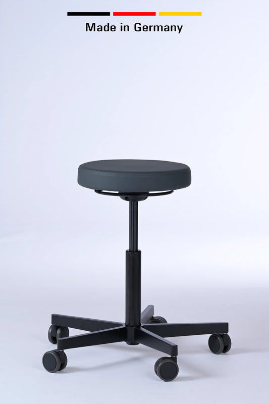 Drehhocker Lantinus – Gestell Aluminium mit Rollen – ergonomischer Praxishocker - Made in Germany - Lacontaire