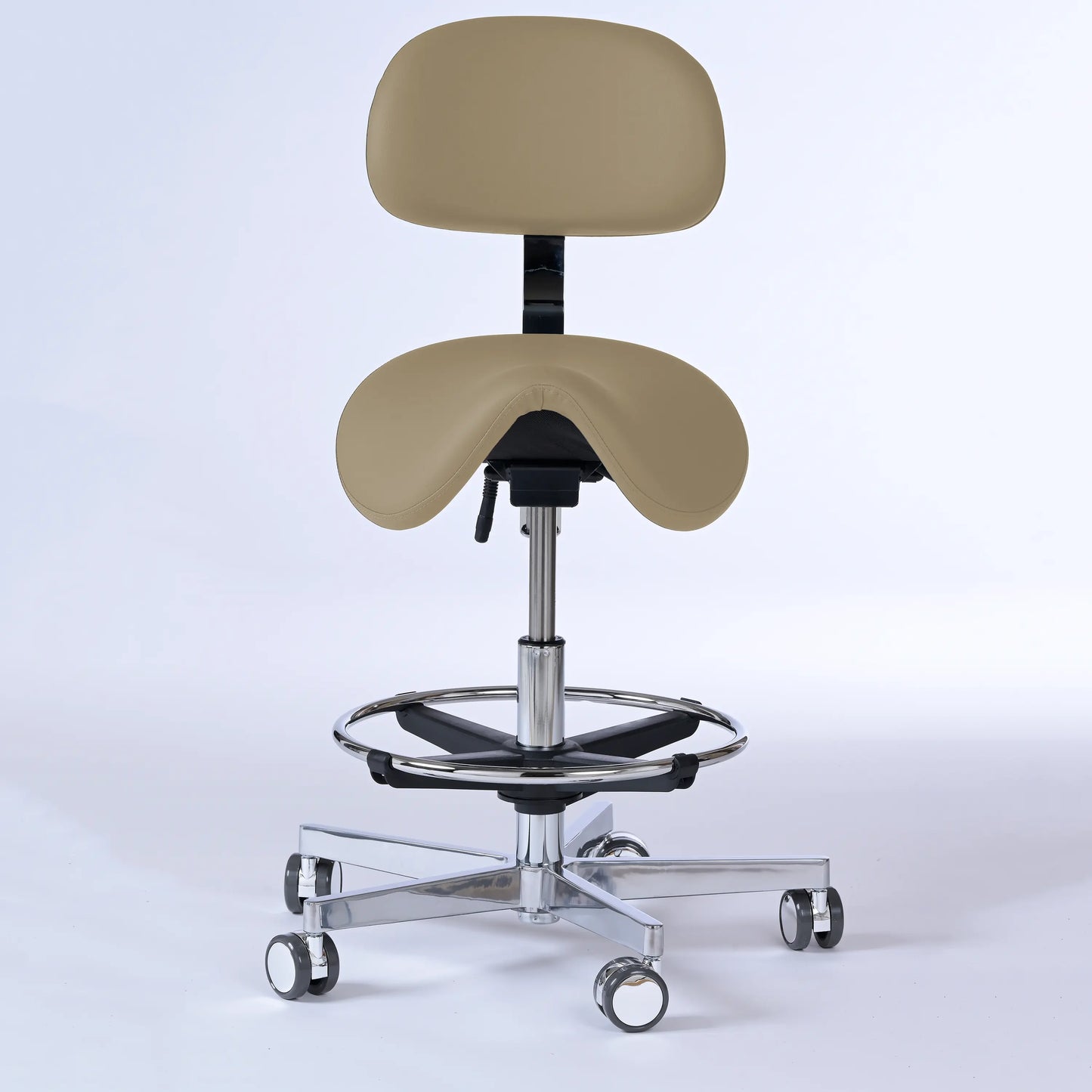 Sattelhocker mit Rückenlehne Garwin – Gestell chrom mit Rollen -  - Activeform