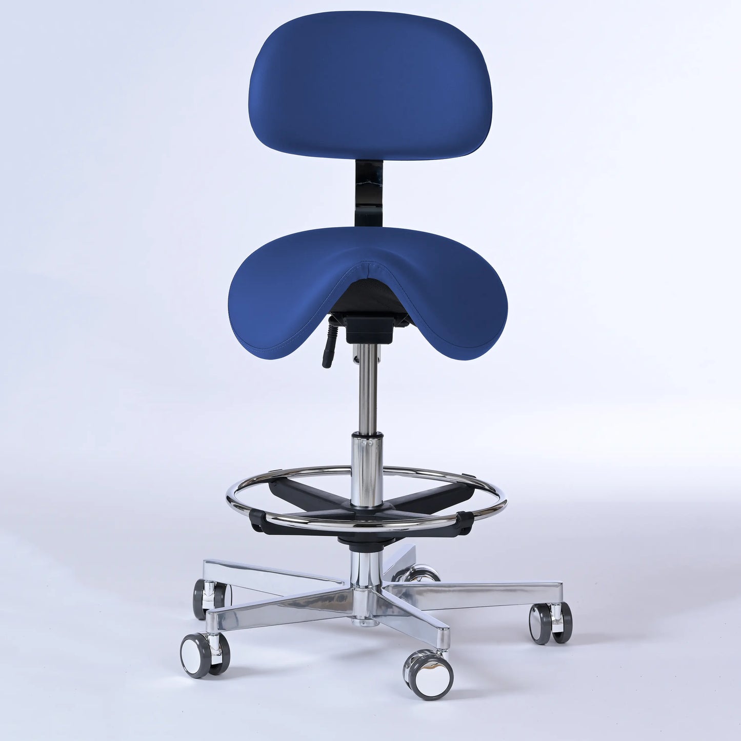 Sattelhocker mit Rückenlehne Garwin – Gestell chrom mit Rollen -  - Activeform