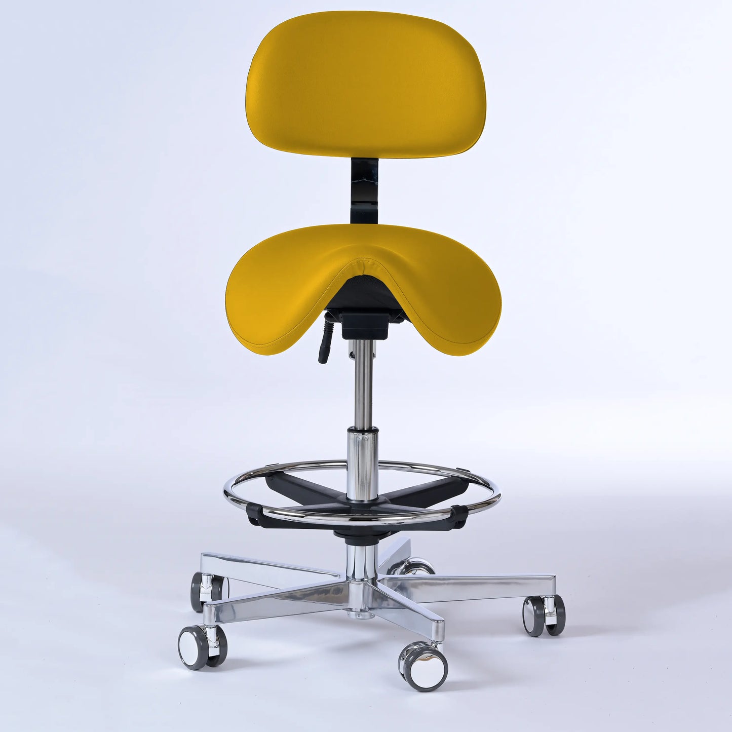 Sattelhocker mit Rückenlehne Garwin – Gestell chrom mit Rollen -  - Activeform