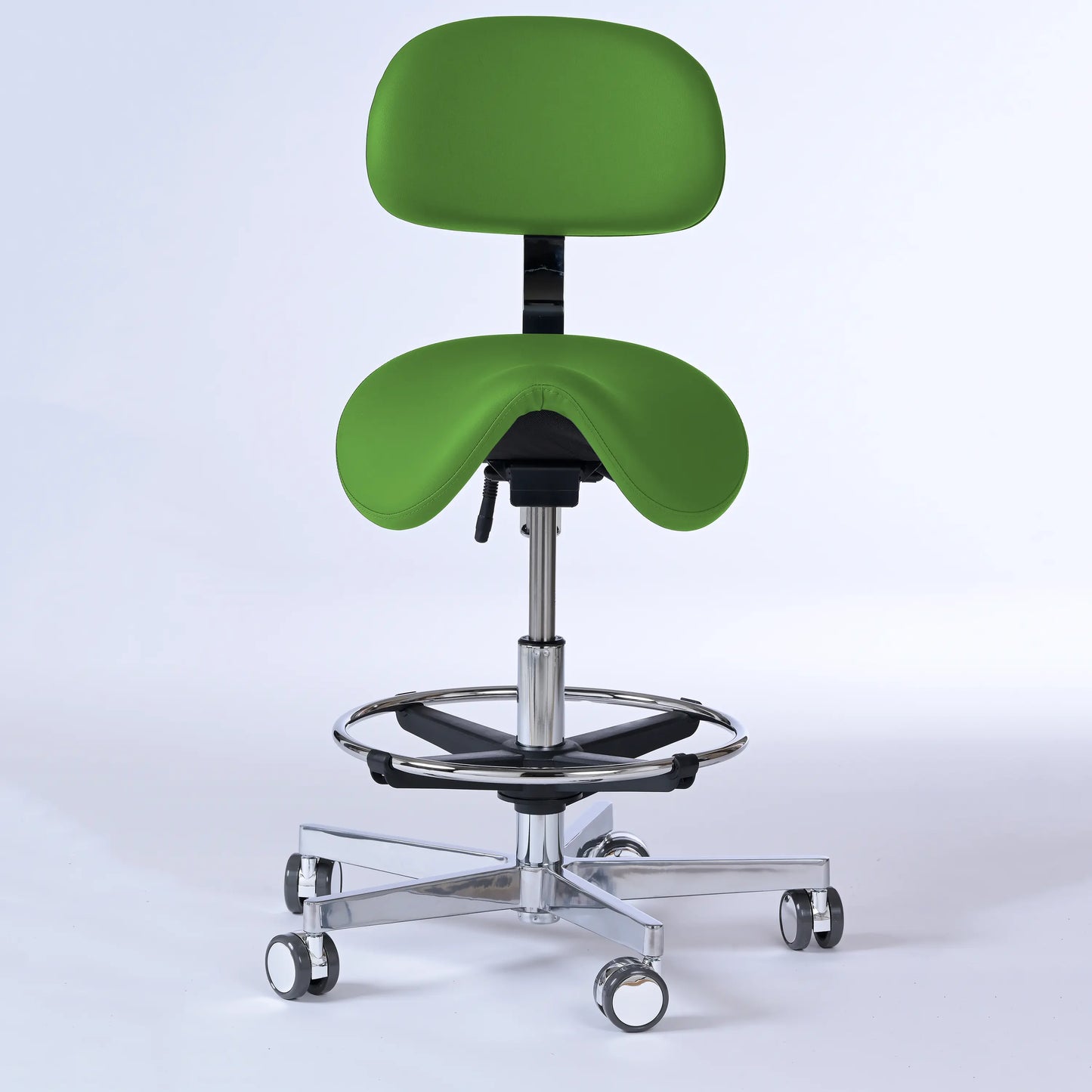 Sattelhocker mit Rückenlehne Garwin – Gestell chrom mit Rollen -  - Activeform