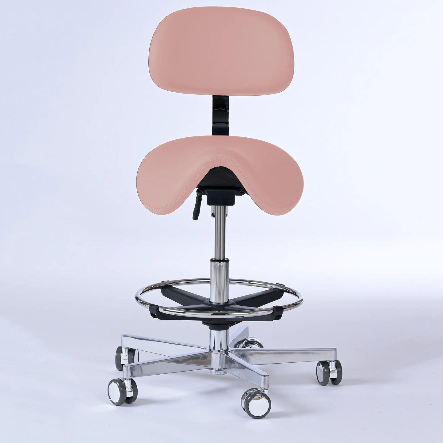 Sattelhocker mit Rückenlehne Garwin – Gestell chrom mit Rollen -  - Activeform