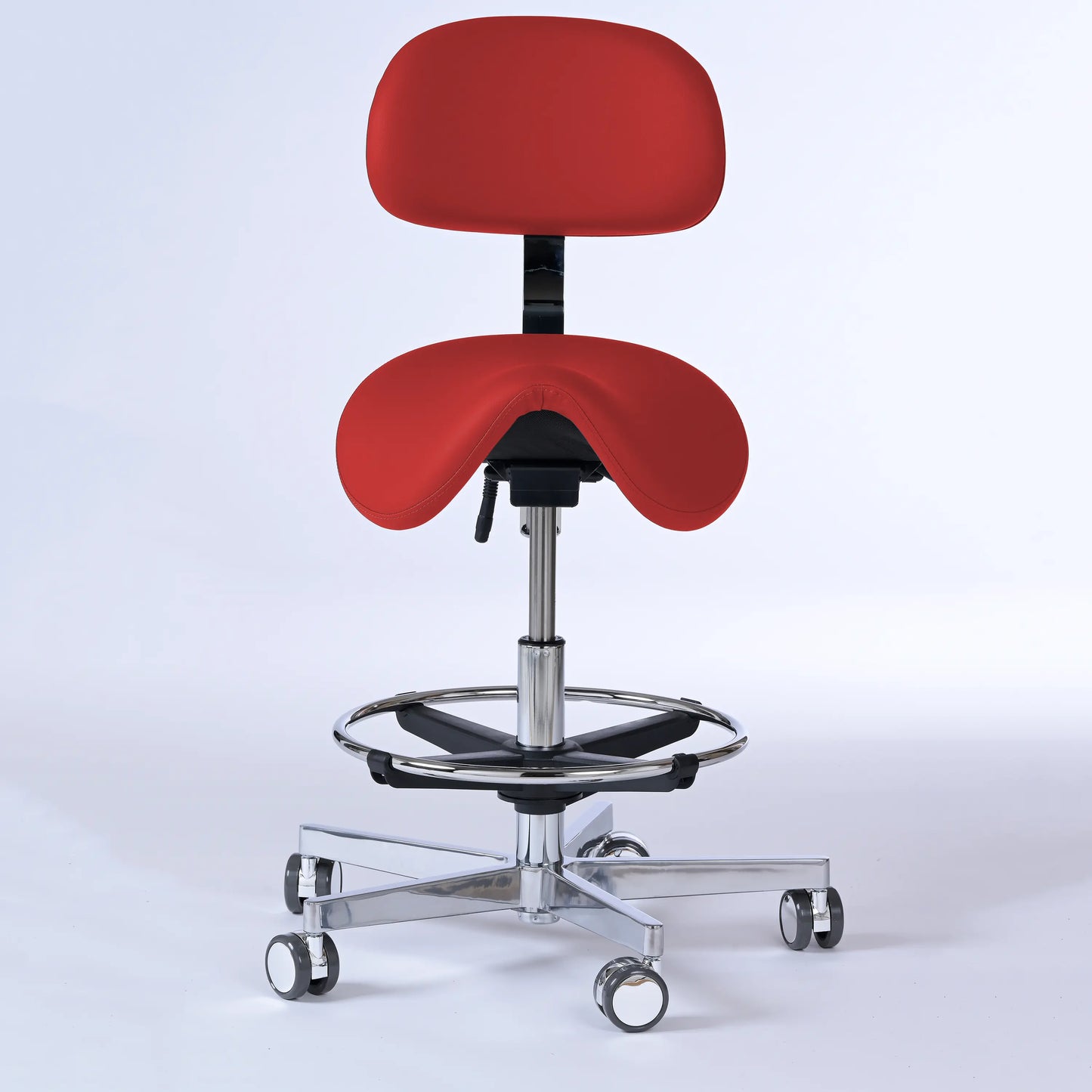 Sattelhocker mit Rückenlehne Garwin – Gestell chrom mit Rollen -  - Activeform