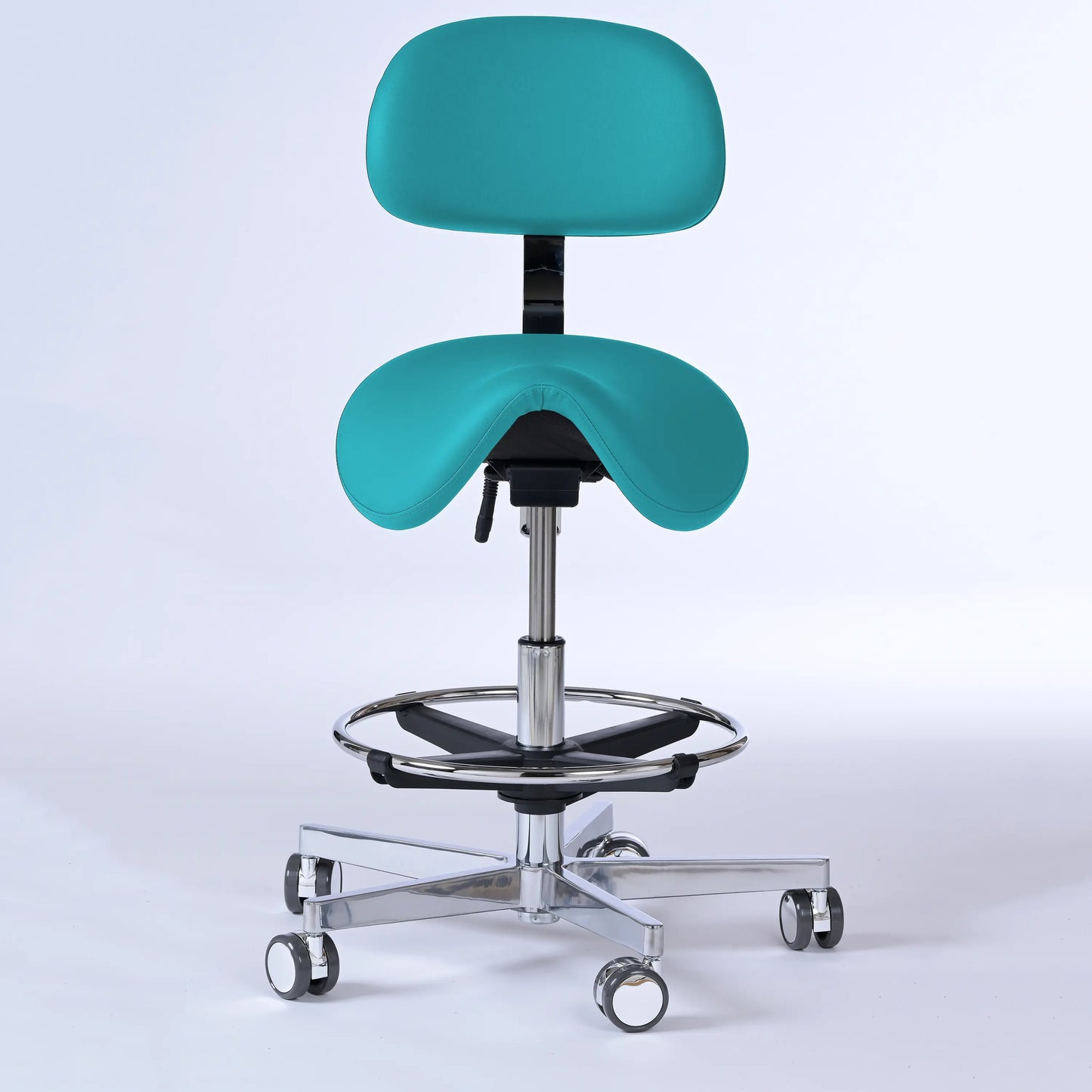 Sattelhocker mit Rückenlehne Garwin – Gestell chrom mit Rollen -  - Activeform